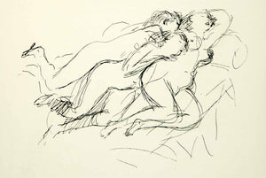 1930 Lithograph Marcel Vertes Art Nudes Lovers Naked Female Book ADLV1