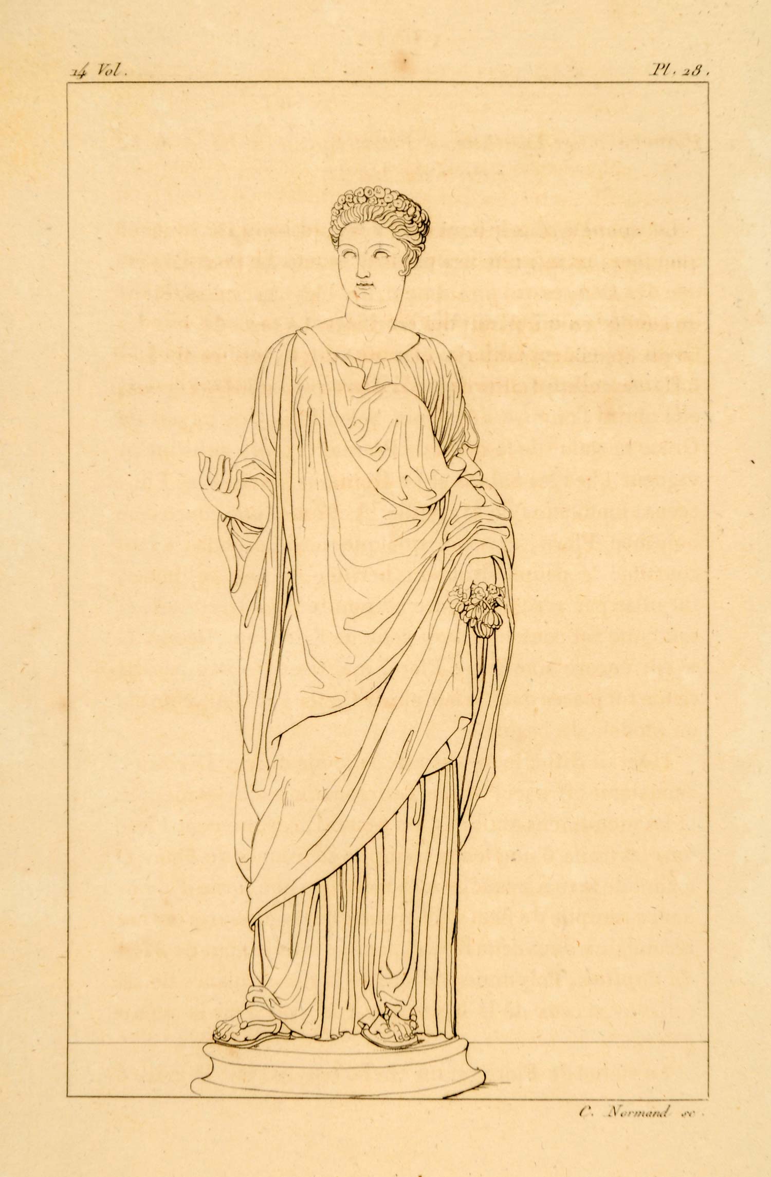 1807 Copper Engraving Flora Statue Roman Goddess Flowers Mythology ADM1