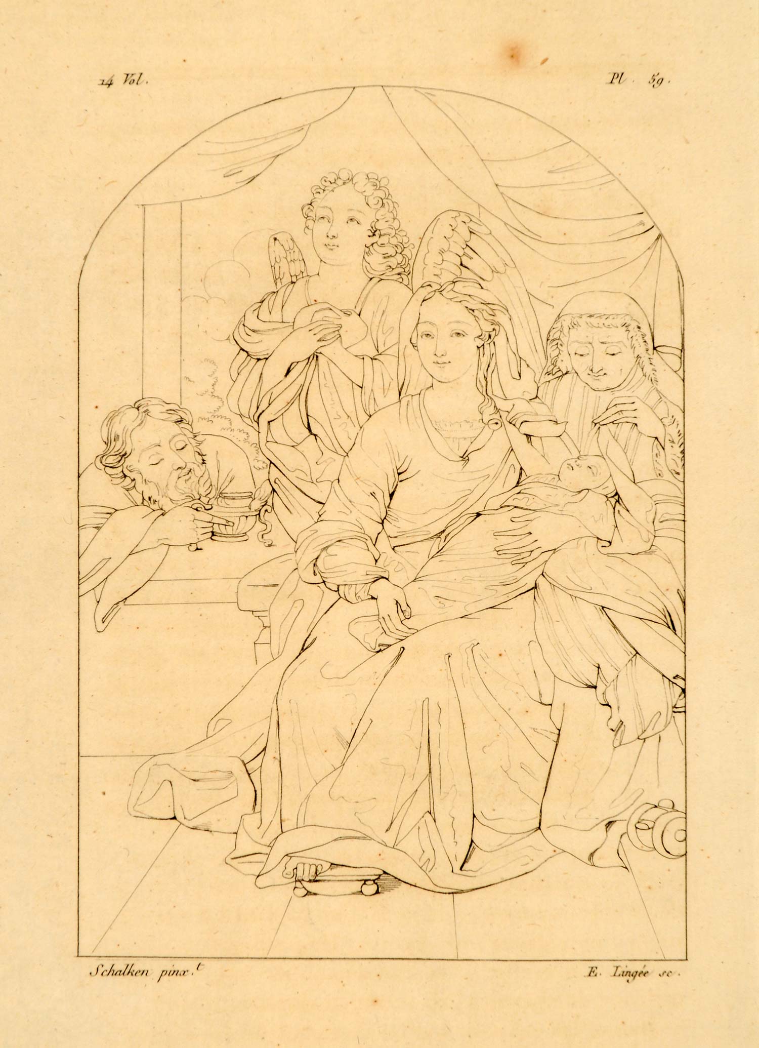 1807 Copper Engraving Holy Family Mary Joseph Jesus Angel Schalcken ADM1