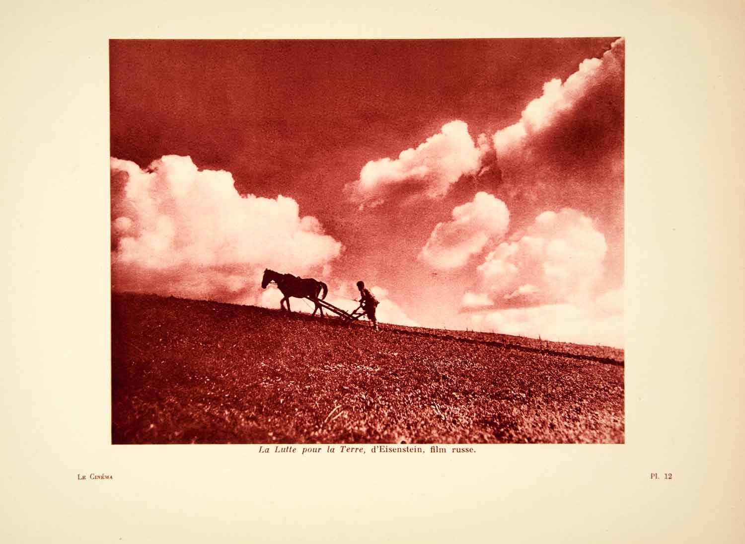 1932 Photolithograph Lutte pour la Terre Eisenstein Russian Film Horse Plow AEC1