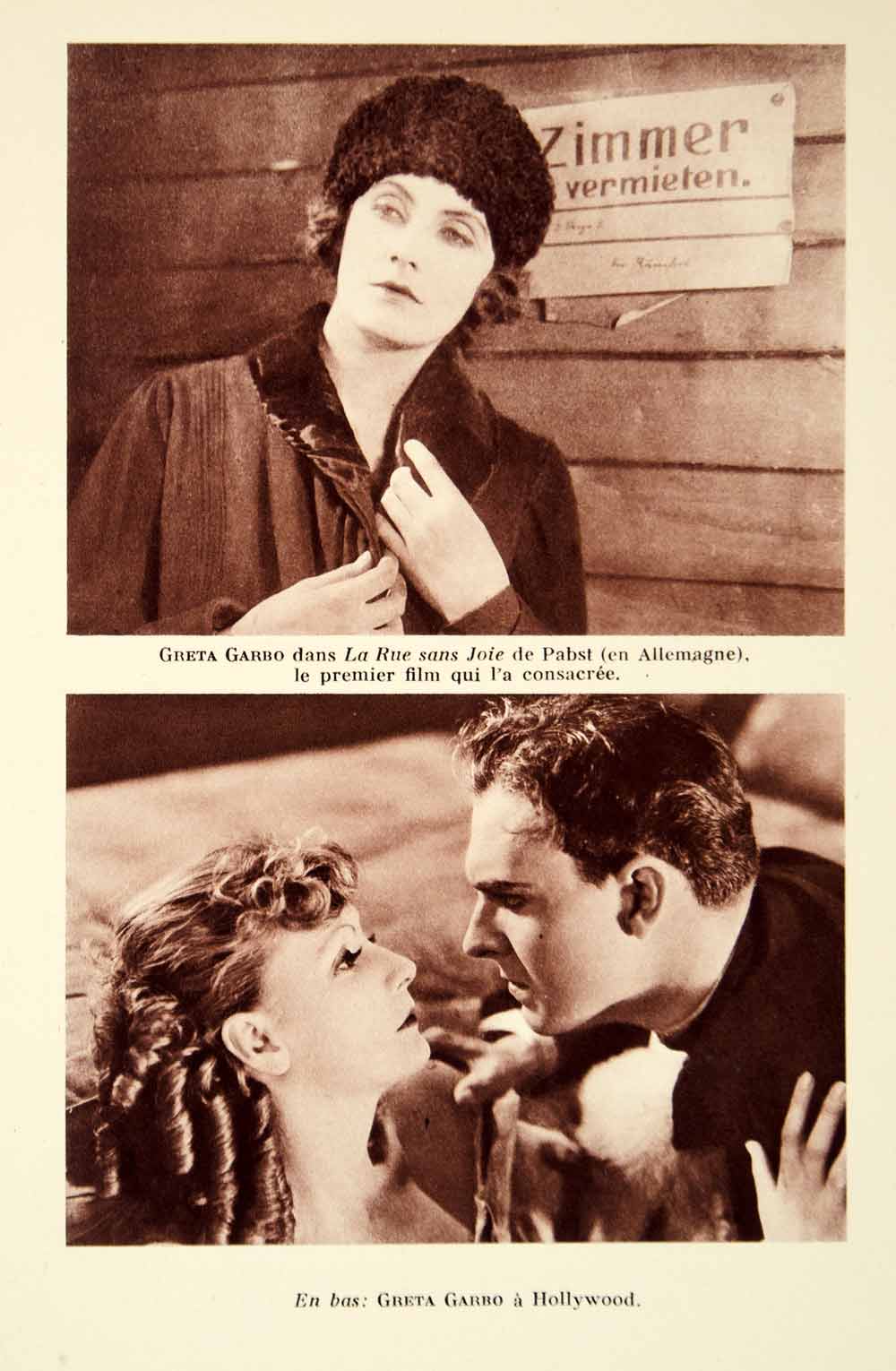 1932 Photolithograph Greta Garbo Movie Actress Rue Sans Jolie Hollywood AEC1