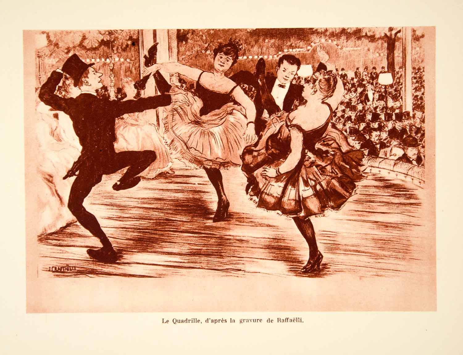 1931 Photolithograph Jean-Francois Raffaelli Quadrille Dance Dancers Art AEC2