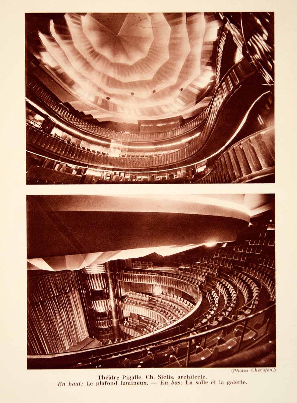 1931 Photolithograph Theatre Pigalle Paris Art Deco Interior Charles Siclis AEC2