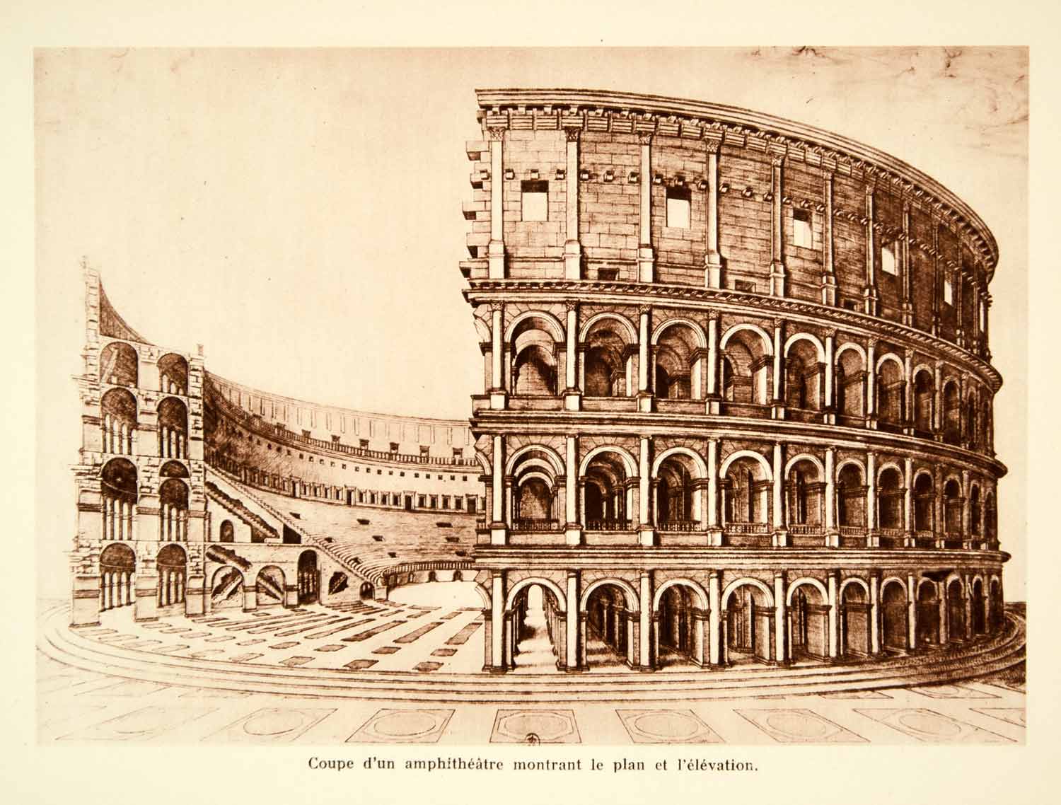 1931 Photolithograph Ancient Amphitheatre Plan Elevation Architecture Roman AEC2