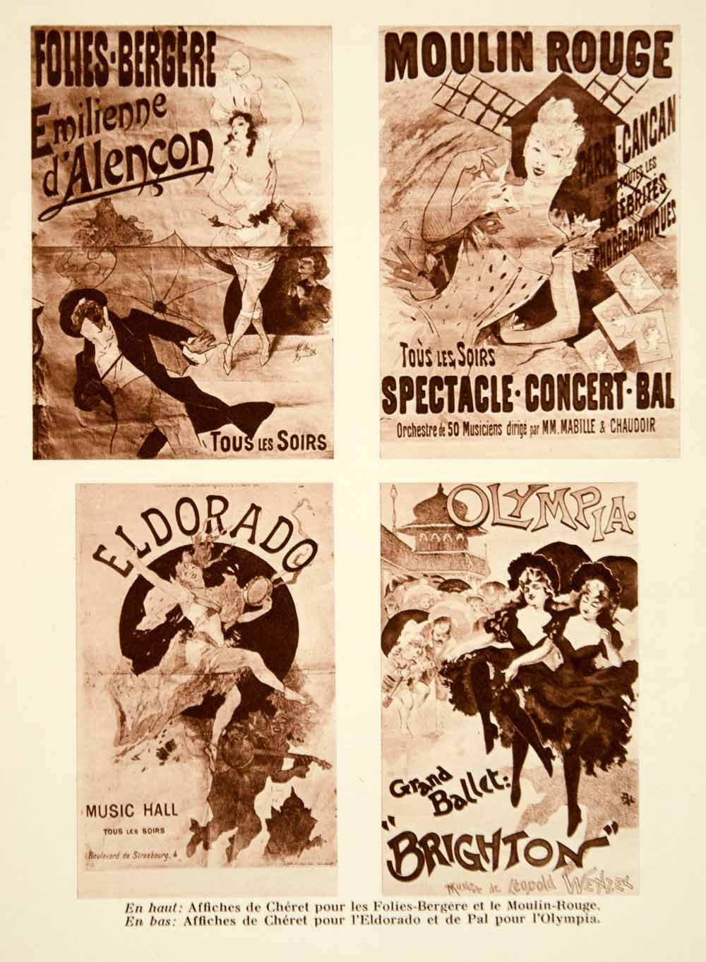 1931 Photolithograph Jules Cheret PAL Posters Folies Bergere Moulin Rouge AEC2