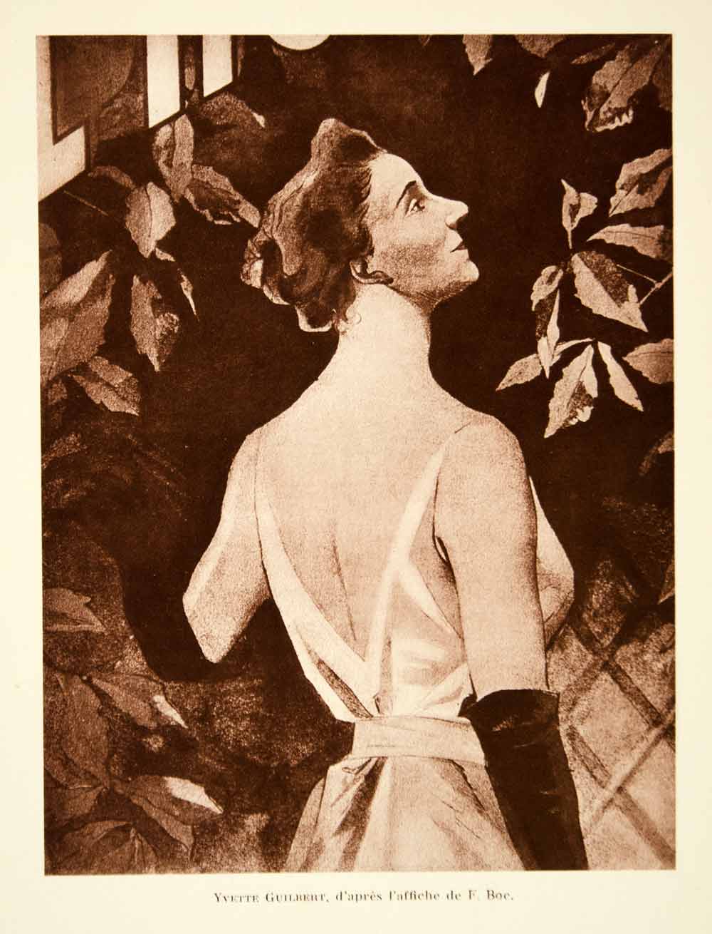 1931 Photolithograph Yvette Guilbert French Caberet Singer Actress Portrait AEC2