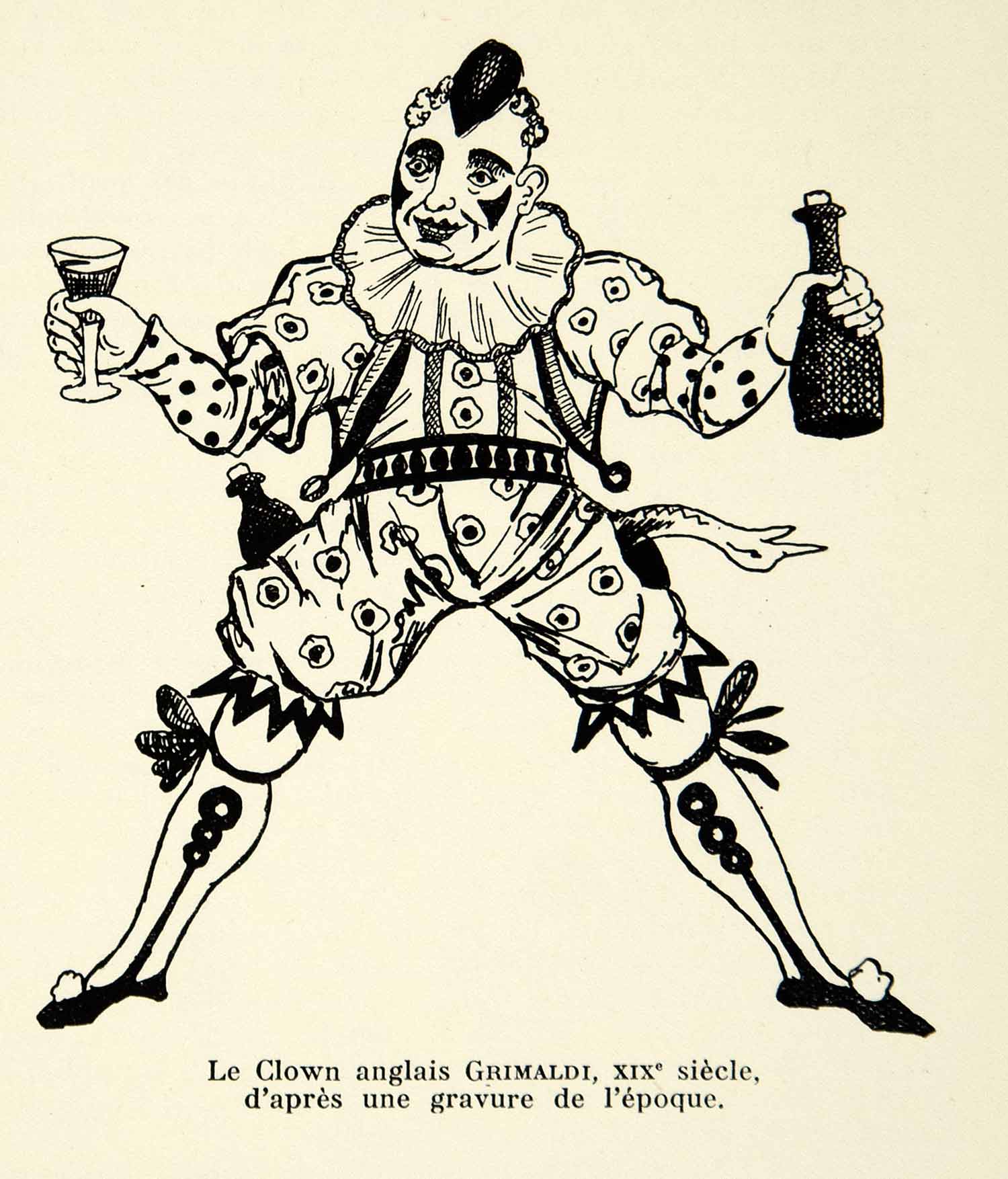 1931 Lithograph Joseph Grimaldi English Clown Costume Pantomime Theatre AEC2