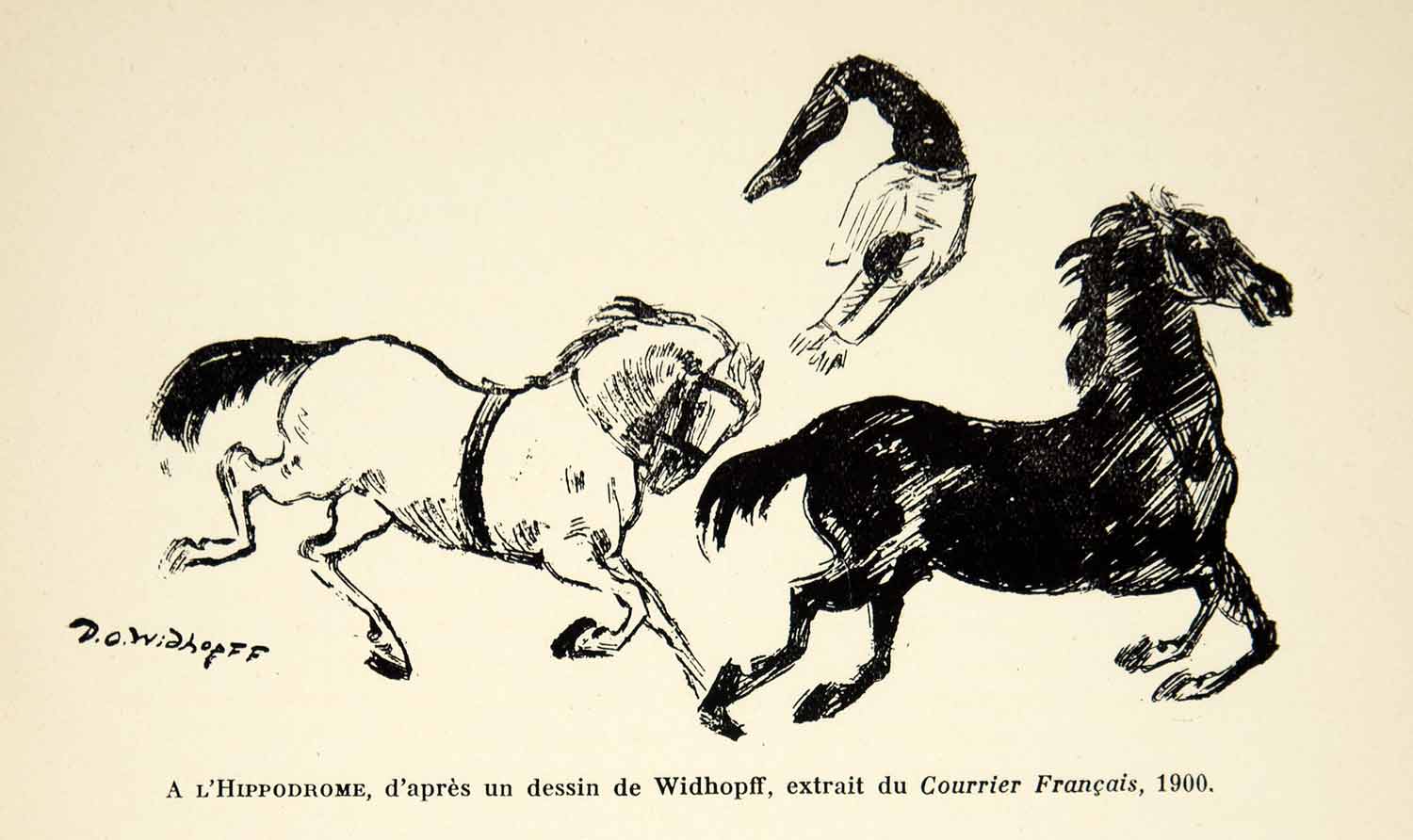 1931 Lithograph Hippodrome Paris Bareback Horse Riding David O. Widhopff AEC2