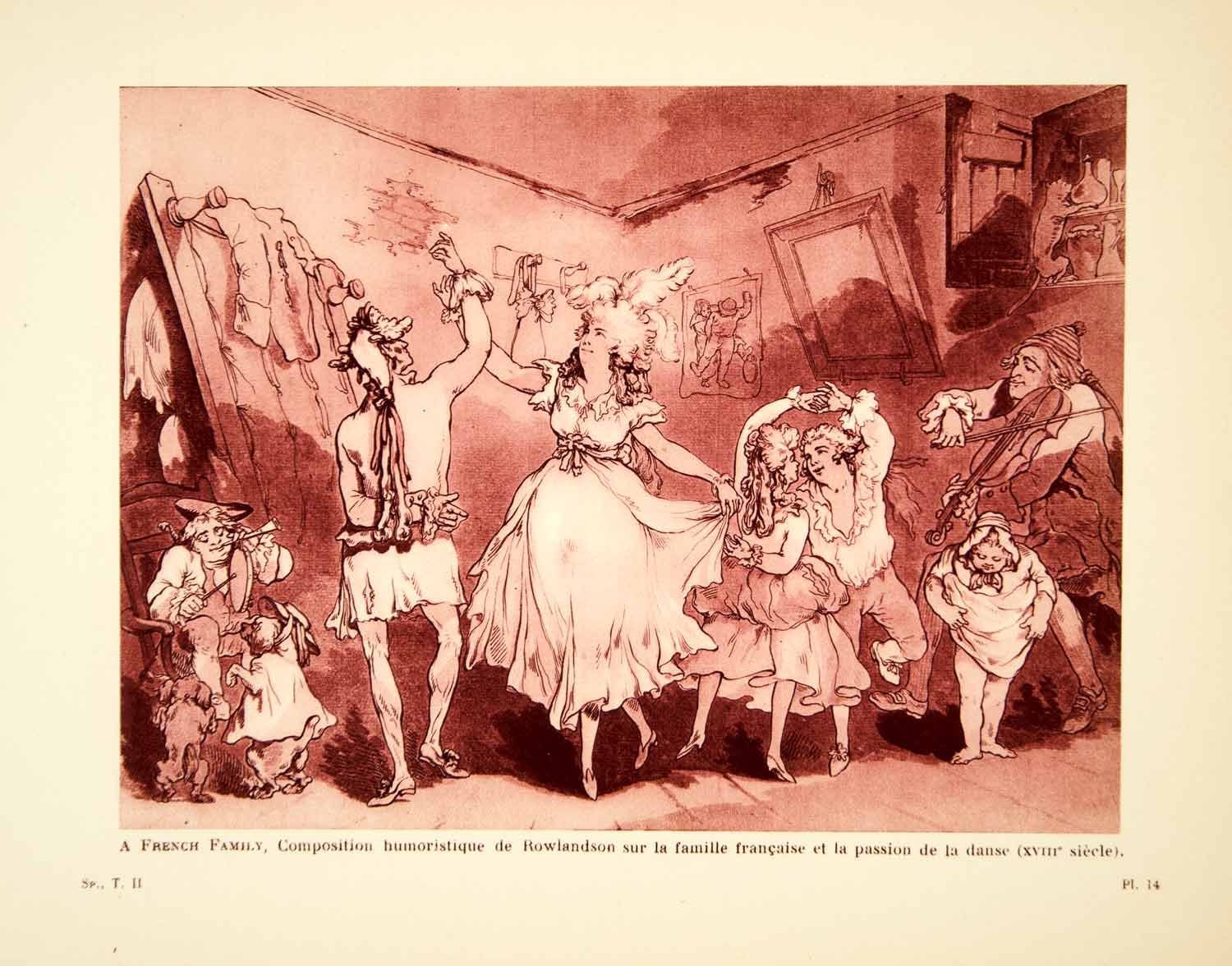 1932 Photolithograph Thomas Rowlandson French Family Dancing Dance Music AEC3