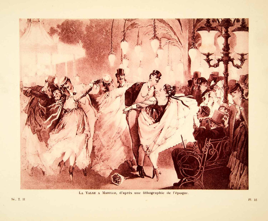 1932 Photolithograph Jardin Mabille Paris Dancers Waltz Waltzers Dance Art AEC3 - Period Paper
