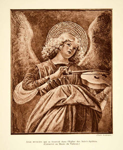 1932 Photolithograph Angel Musician Stringed Instrument Music Church Art AEC3