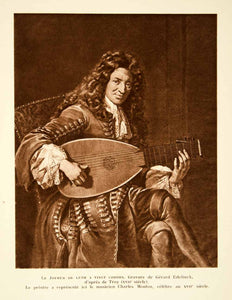 1932 Photolithograph Charles Mouton Lute Player 20 Strings 17th Century Art AEC3