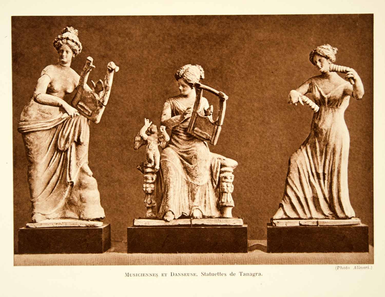 1932 Photolithograph Tanagra Terracotta Figurines Musicians Dancer Music AEC3