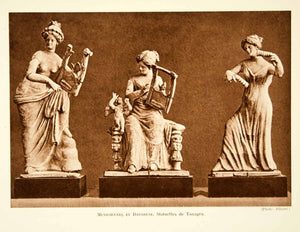 1932 Photolithograph Tanagra Terracotta Figurines Musicians Dancer Music AEC3