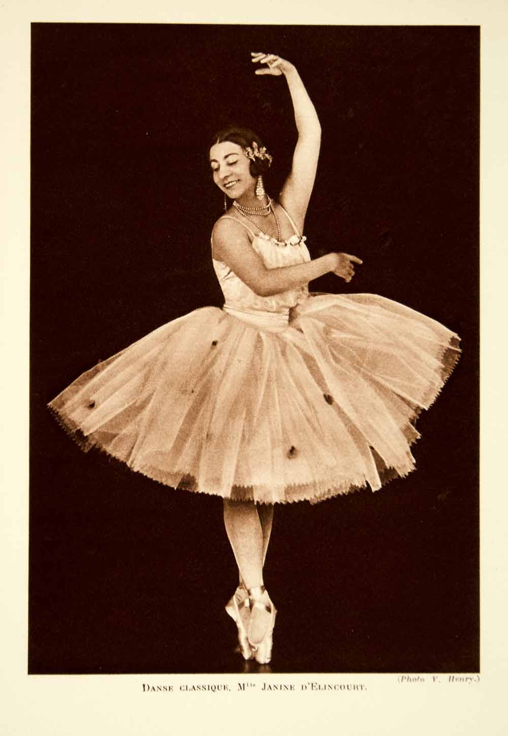 1932 Photolithograph Ballerina Janine d'Elincourt Ballet Dance Costume Tutu AEC3