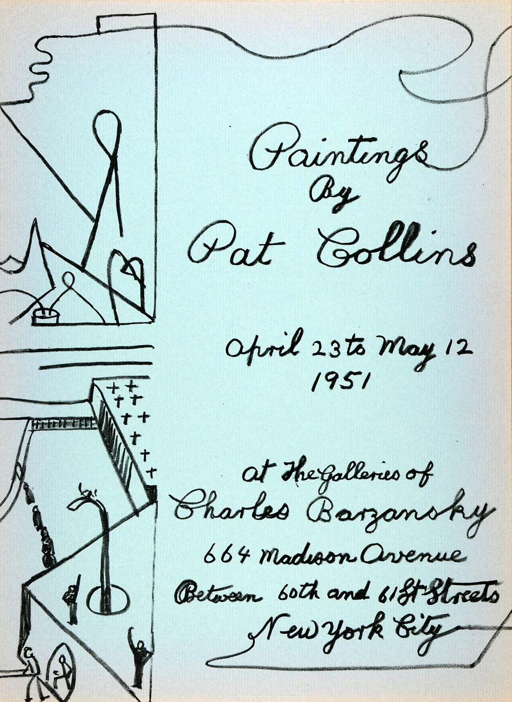 1951 Original Lithograph Pat Collins Charcoal Art Charles Barzansky Gallery AEF2