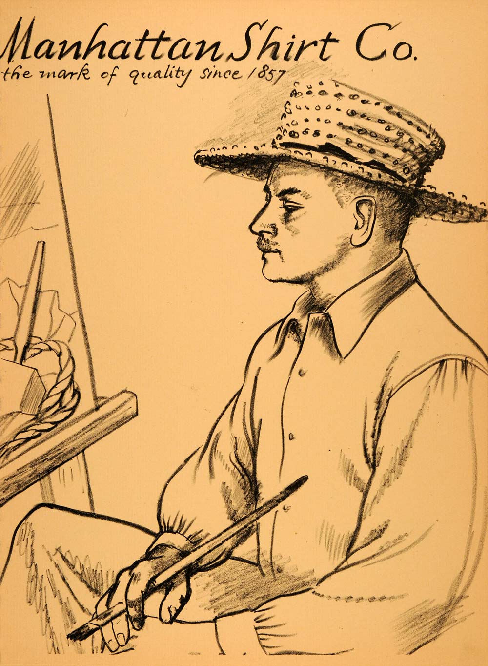 1951 Original Lithograph Manhattan Shirt Painter Artist Clothing Fashion AEF2