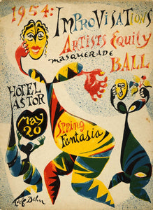 1954 Original Lithograph Louise A Freedman Art Coro Woman Masquerade Ball AEF4