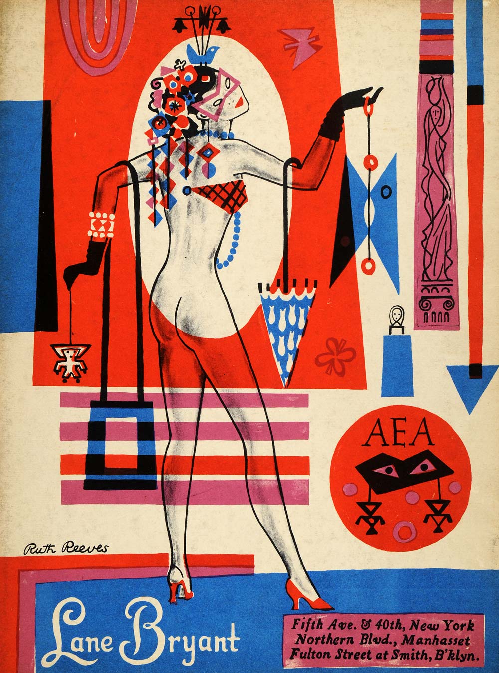 1954 Original Lithograph Ruth Reeves Nude Woman Art Lane Bryant Fashion AEF4