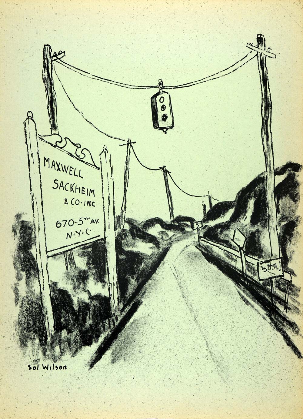 1954 Original Lithograph Sol Wilson Art Maxwell Sackheim New York Stoplight AEF4