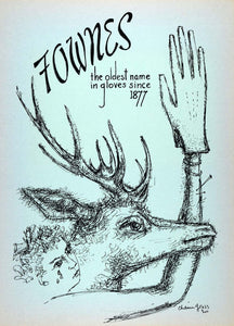 1954 Original Lithograph Chaim Gross Art Fownes Gloves Deer Clothing AEF4