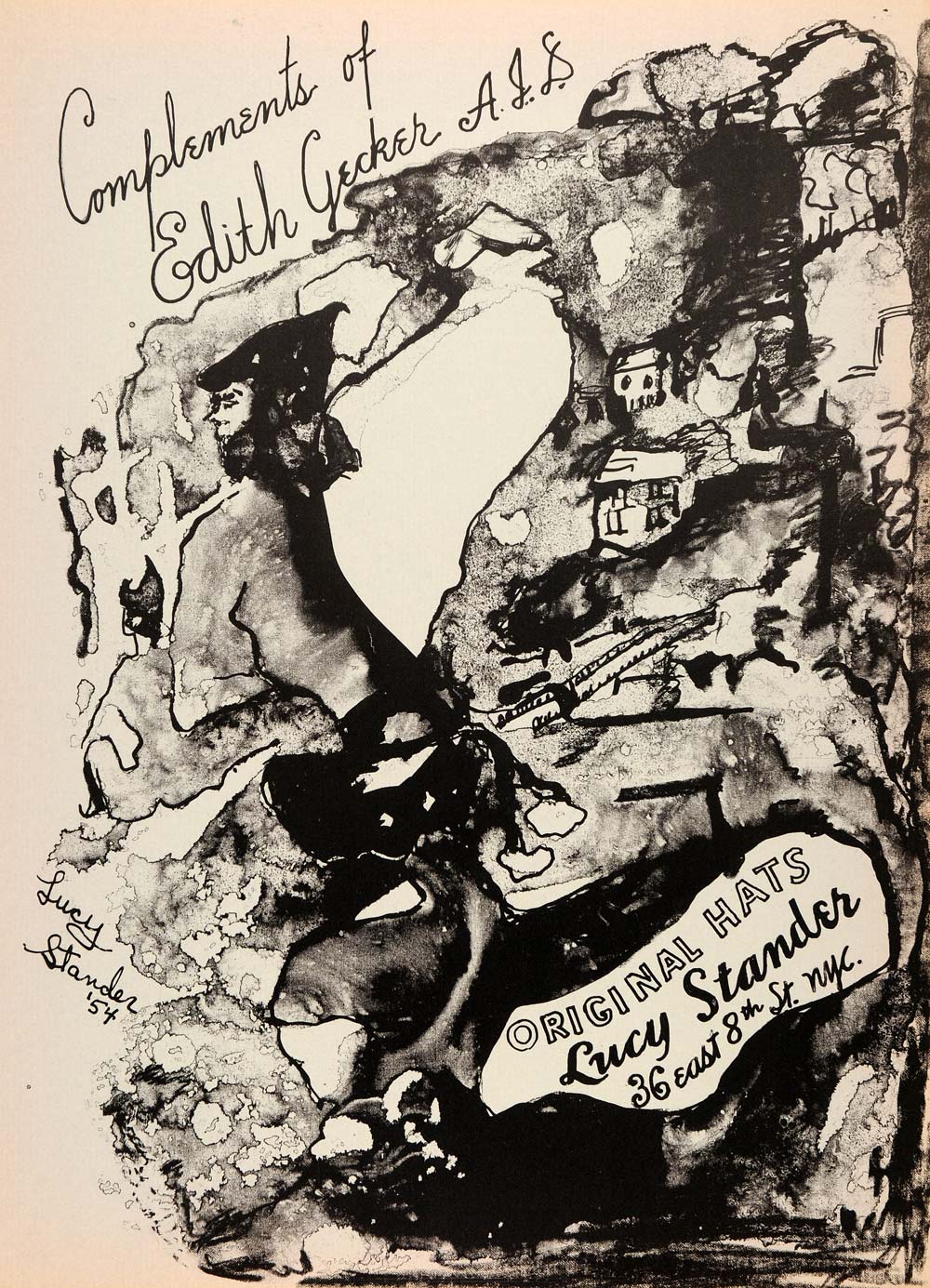 1954 Original Lithograph Lucy Stander Abstract Art Hat Fashion Edith Gecker AEF4