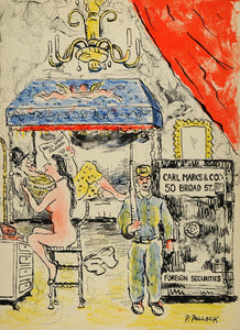 1954 Original Lithograph Philip Pollack Art Carl Marks Nude Wall Street AEF4