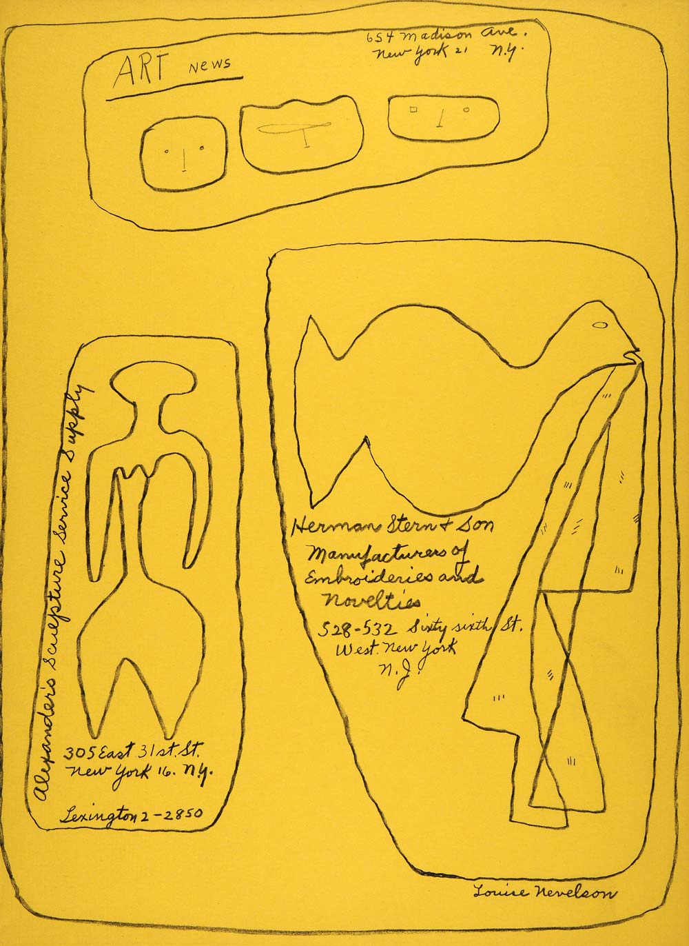 1954 Original Lithograph Louise Nevelson Art Herman Stern Embroidery A ...