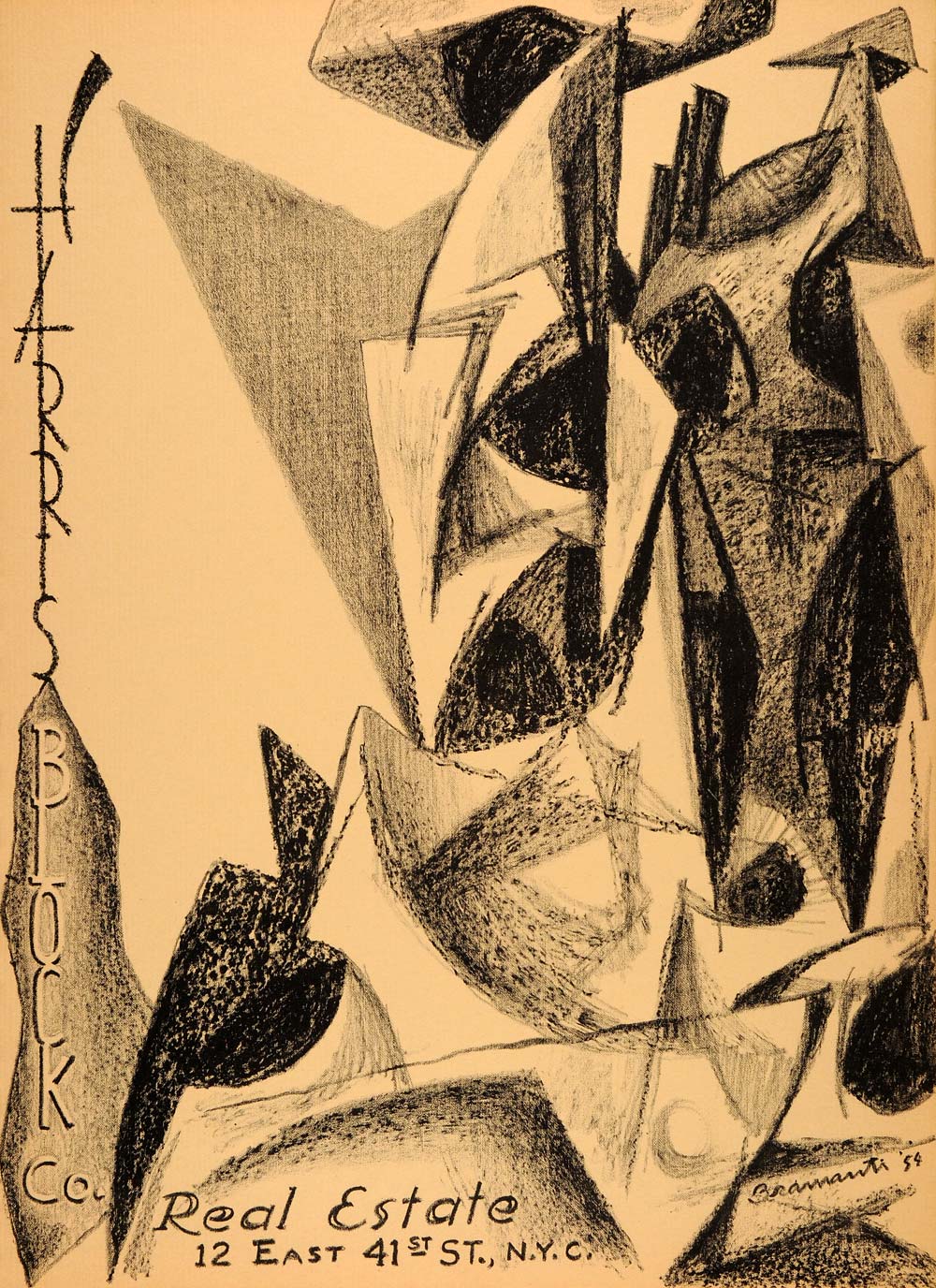 1954 Original Lithograph Remo Bramanti Abstract Art Harris Block Real AEF4