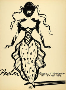 1954 Original Lithograph Stephen Ronay Art Revlon Cosmetics Masquerade AEF4