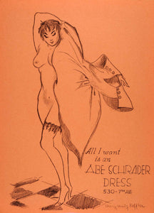 1954 Original Lithograph Mary Mintz Koffler Nude Art Abe Schrader Dress AEF4