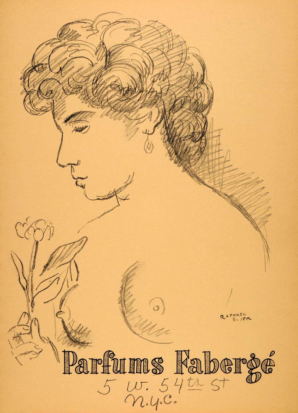 1954 Original Lithograph Raphael Soyer Art Nude Woman Faberge French AEF4