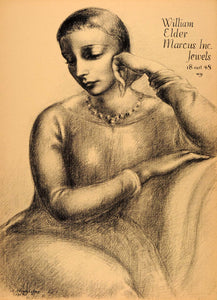 1954 Original Lithograph Clara Klinghoffer William Elder Marcus Jewels AEF4