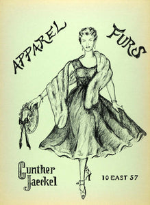 1954 Original Lithograph Gunther Jaeckel Fur Wraps Clothes Fashion Art New AEF4