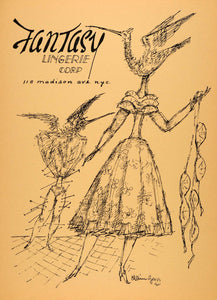 1954 Original Lithograph Chaim Gross Art Fantasy Lingerie Mythical Creature AEF4