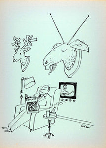 1954 Original Lithograph Leo Leonni Art Fortune Magazine Humorous Hunter AEF4