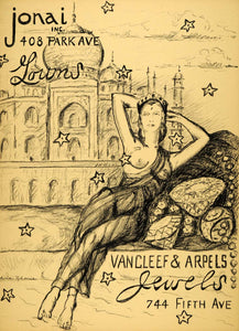 1954 Original Lithograph Aline Rhonie Art Nude Princess Vancleef Arpels AEF4