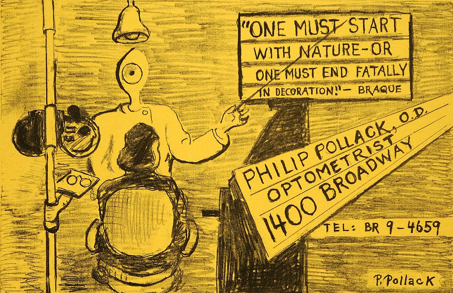 1954 Original Lithograph Philip Pollack Art New York Optometrist Braque AEF4