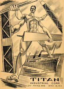 1957 Lithograph Remo Bramanti Art Titan Industrial Nude Man Ship AEF6