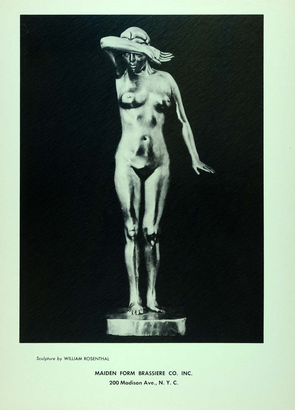 1957 Print William Rosenthal Nude Woman Sculpture Maiden Form Bras AEF6