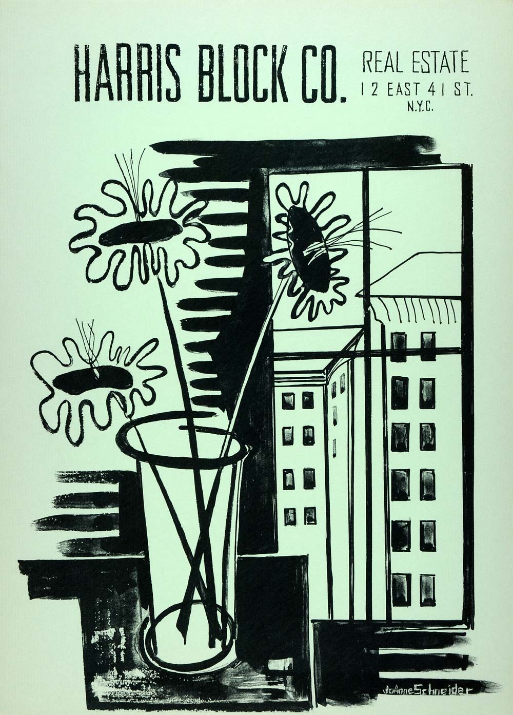 1957 Lithograph JoAnne Schneider Artwork Harris Block Real Estate New York AEF6