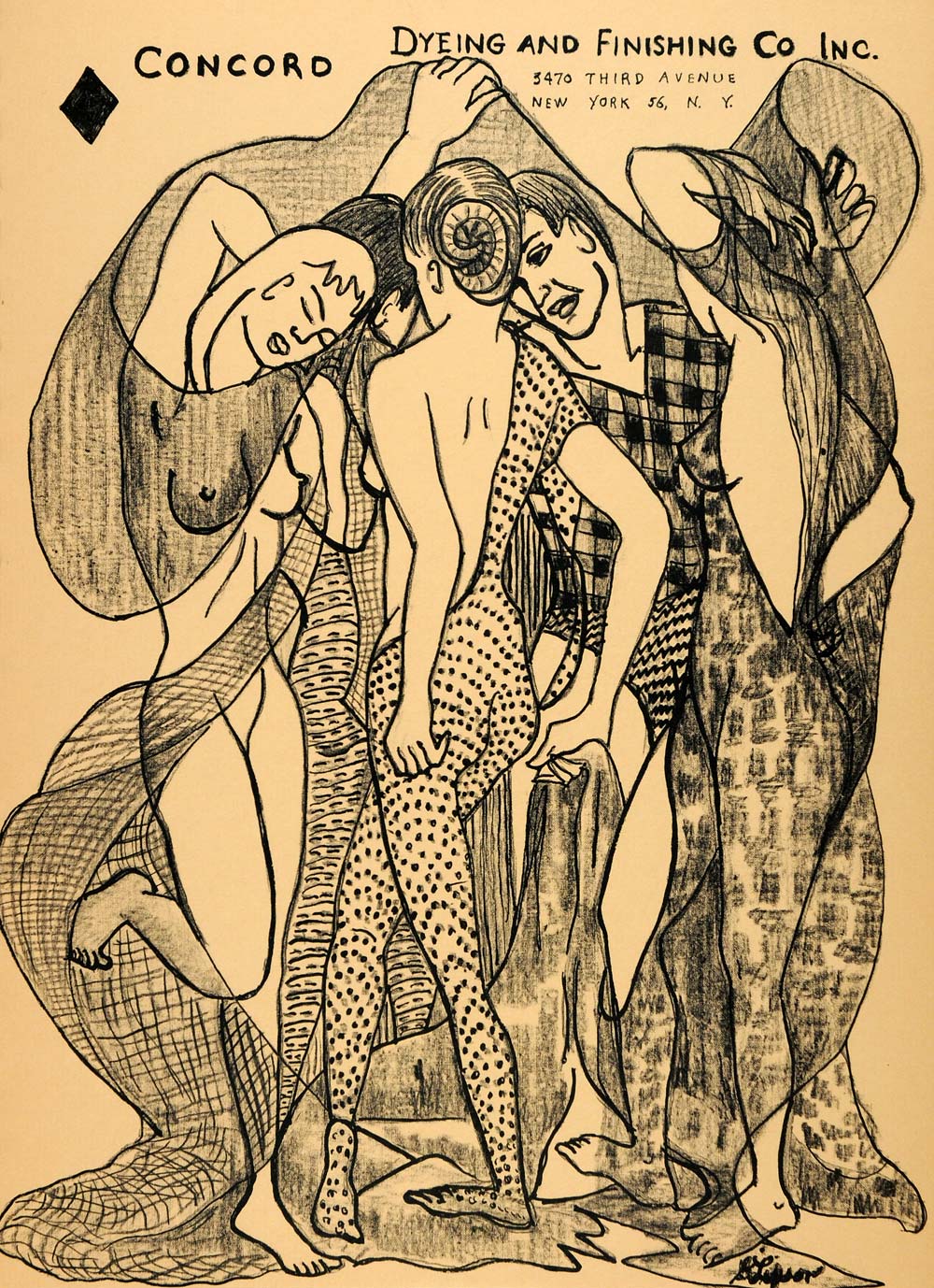 1957 Lithograph Goldie Lipson Nude Women Art Fashion Concord Dyeing New AEF6