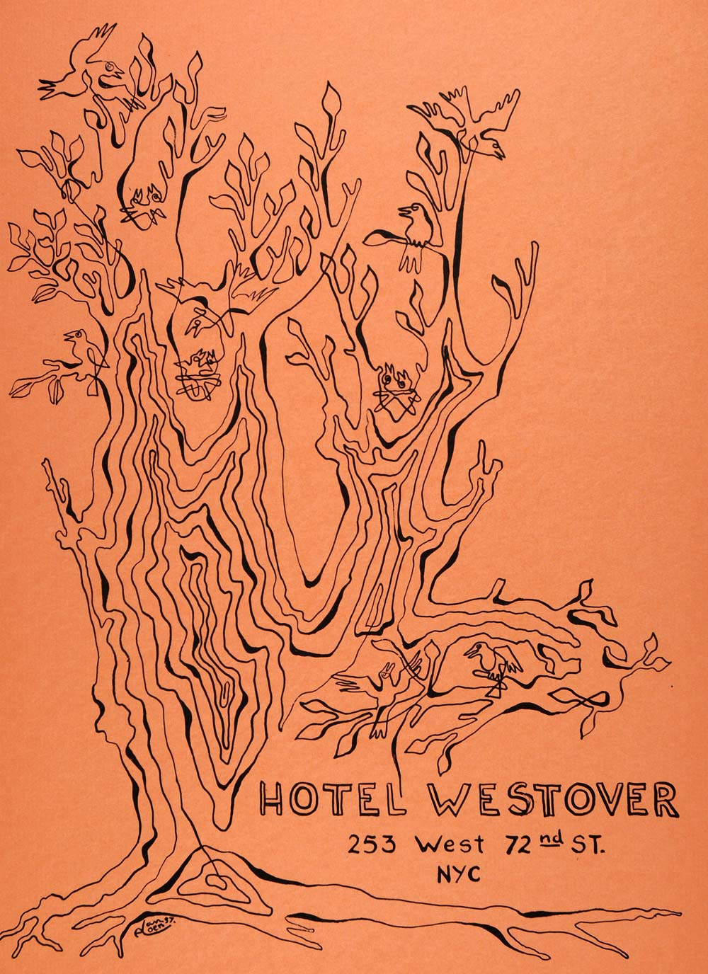 1957 Lithograph Alfred Van Loen Tree Art Hotel Westover New York City AEF6