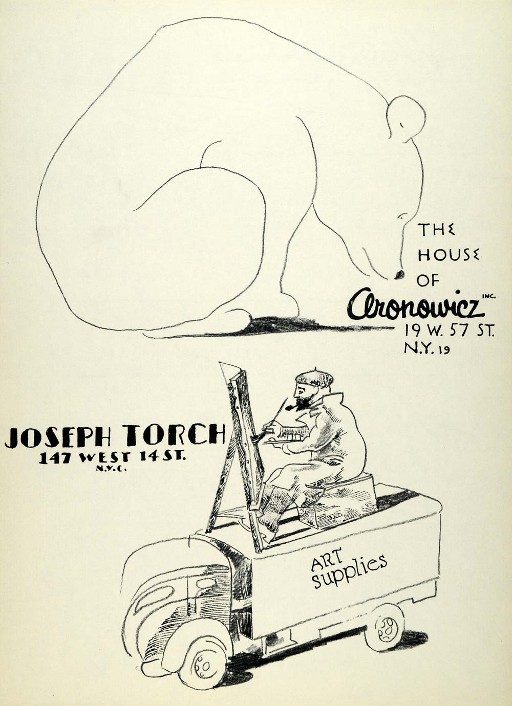 1957 Lithograph Art Joseph Torch Artist Supplies House Aronowicz Polar Bear AEF6