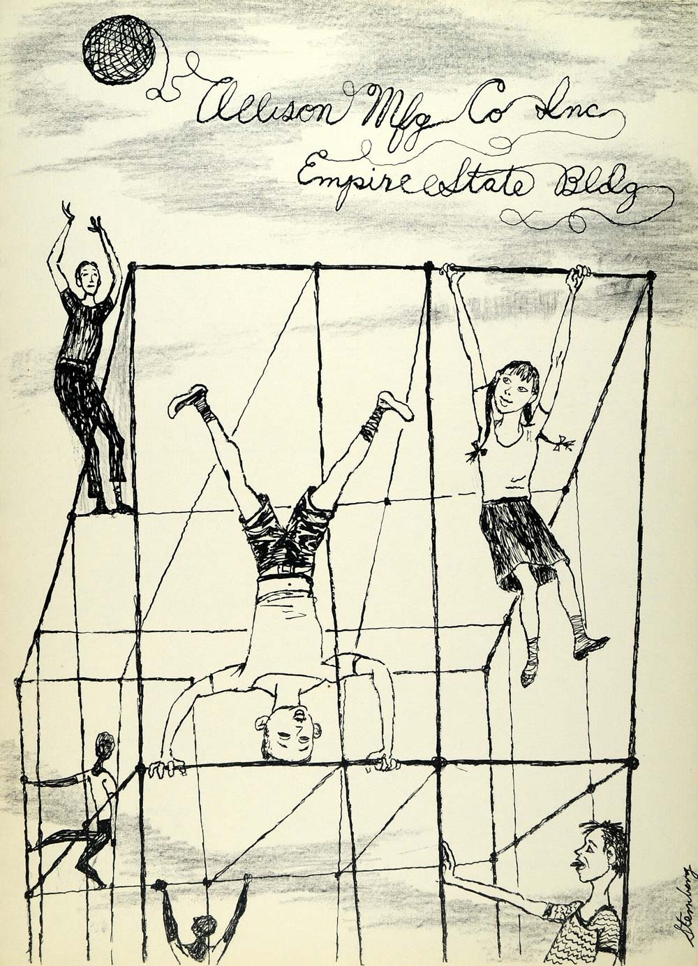 1957 Lithograph Harry Sternberg Art Allison Manufacturing Kids Jungle Gym  AEF6