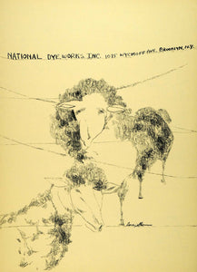 1957 Lithograph Serai Sherman Sheep Art National Dye Works Fabric Wool AEF6