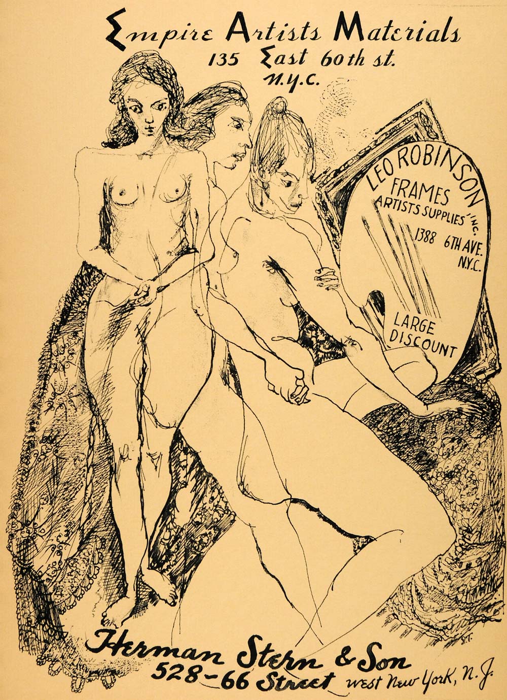 1957 Lithograph Sabina Teichman Nude Women Art Empire Artist Supply Herman AEF6