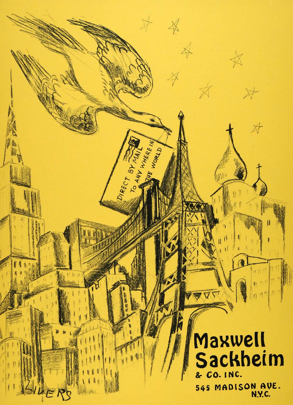 1957 Lithograph Ernestine Livers Art Maxwell Sackheim 545 Madison Ave AEF6