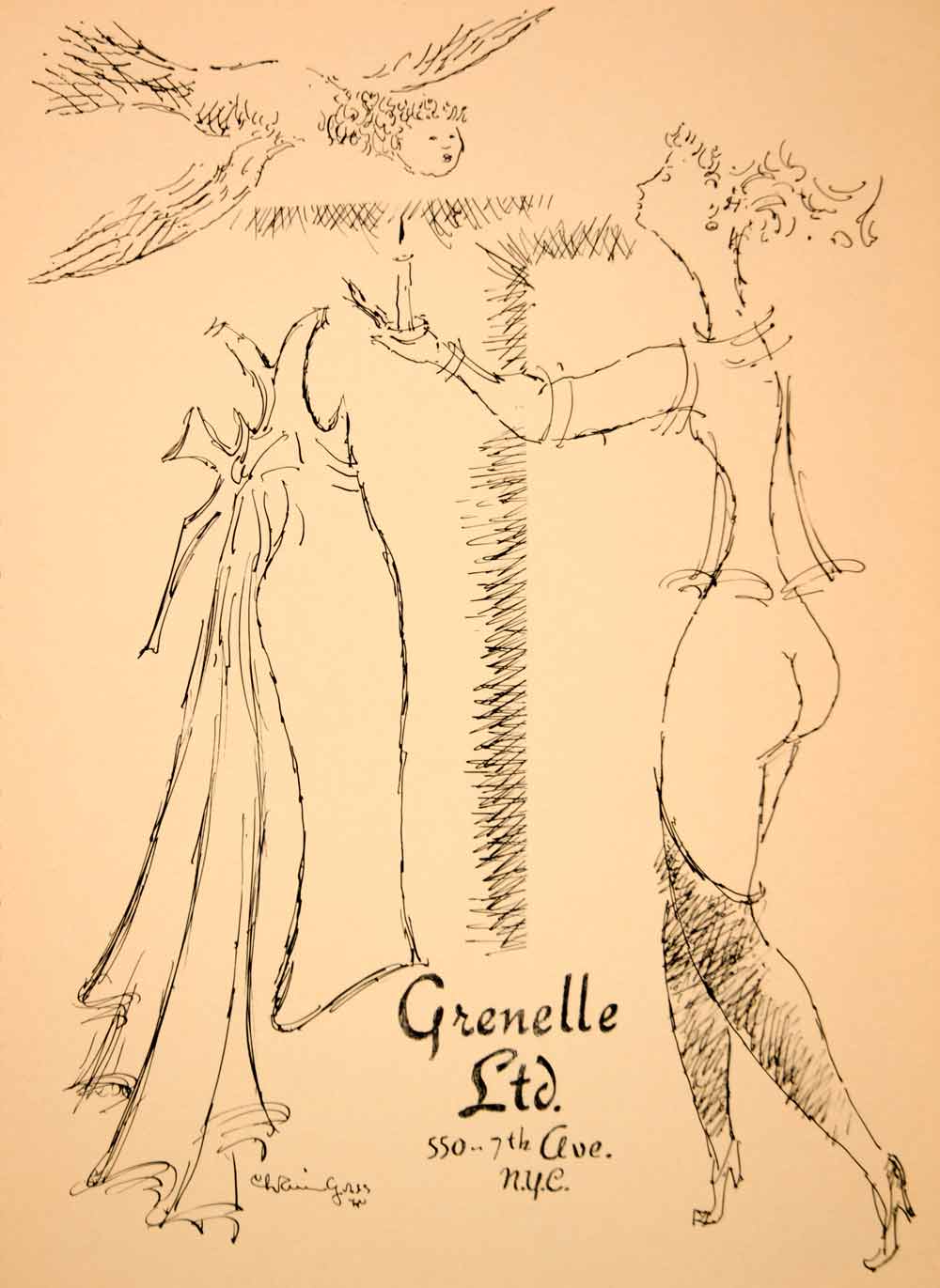 1957 Lithograph Chaim Gross Art Grenelle Fashion Dress Clothing Naked Woman AEF6