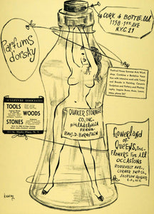 1958 Lithograph Bernard Kassoy Art Nude Woman Glass Cork Bottle Dorsay AEF7